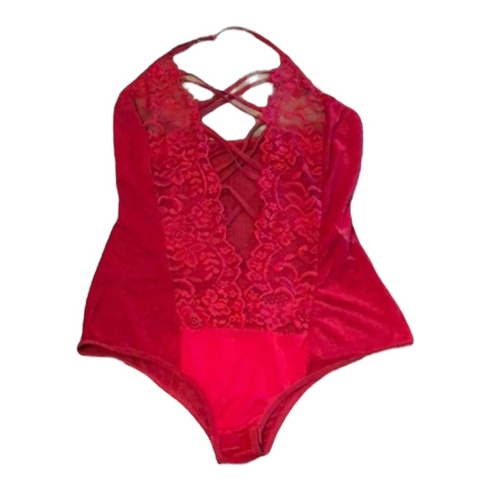 Sexy Dark red lingerie lacy mesh bodysuit